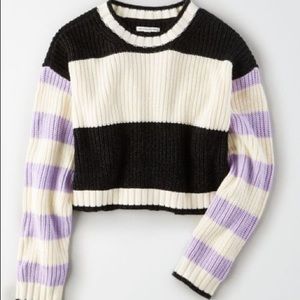 American Eagle mixed stripe boxy cropped sweater
